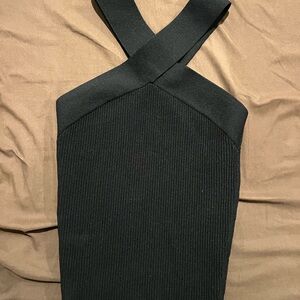 Black Ribbed Cross-Back Top